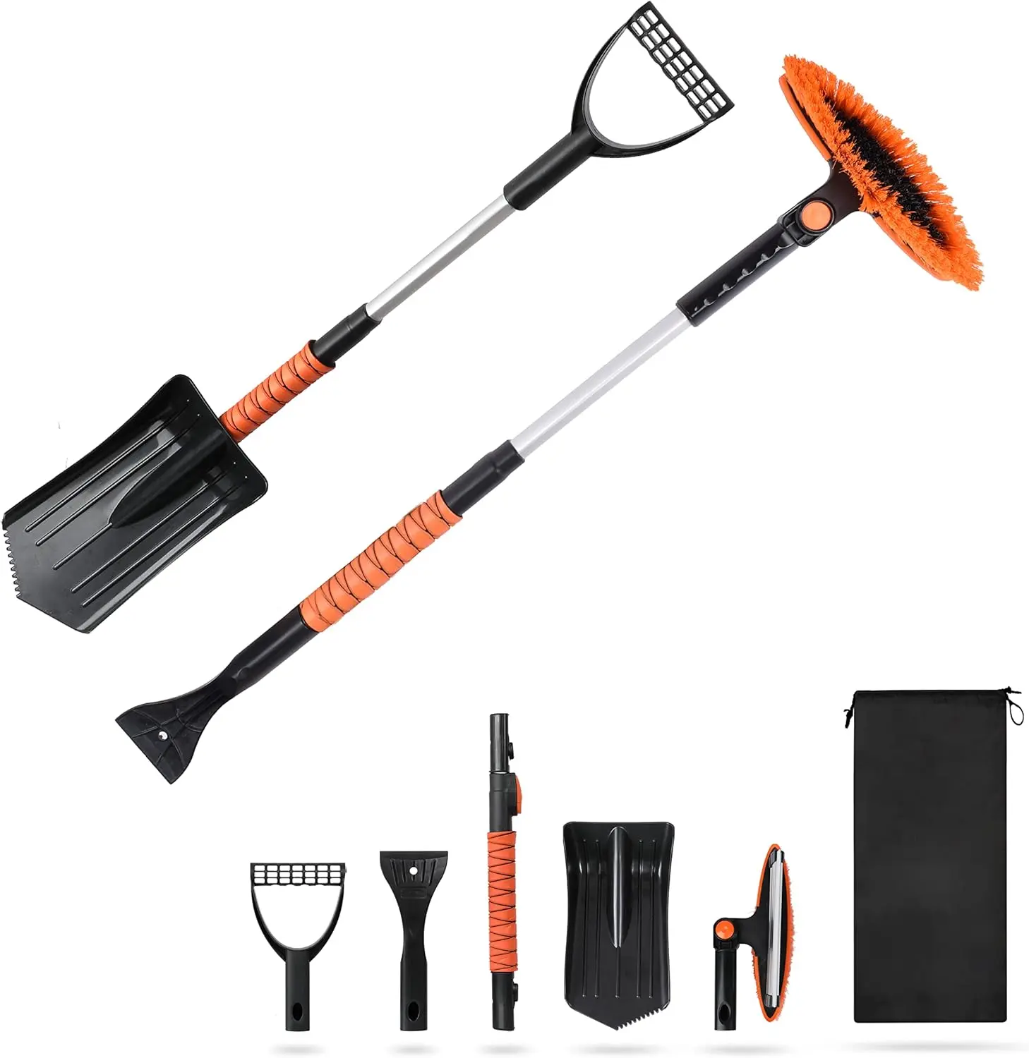 EcoNour 6-in-1 Car Snow Shovel-Brush Combo - 39 inches ABS Plastic Blades, Rotating Brush, Ice Scraper, 1.28kg Compact Automotive Maintenance Accessory for Car Owners, Handle