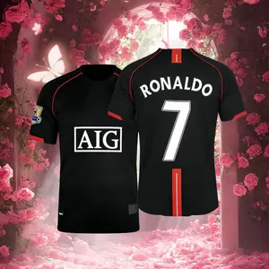 07 08 Manchester United Away Short Sleeve Shirt 7# Ronaldo Retro Soccer Jersey Black Fans Version