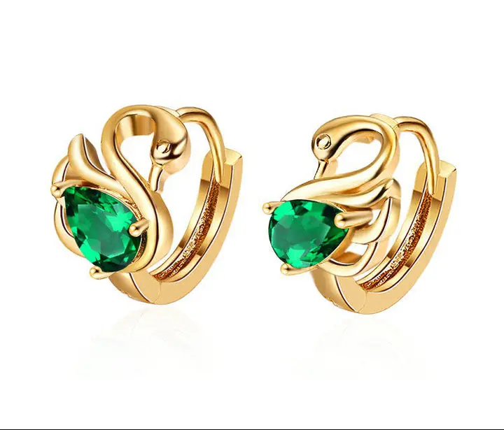 18K Gold Plated Majestic Swan Cubic Zirconia Huggie Hoop Earrings