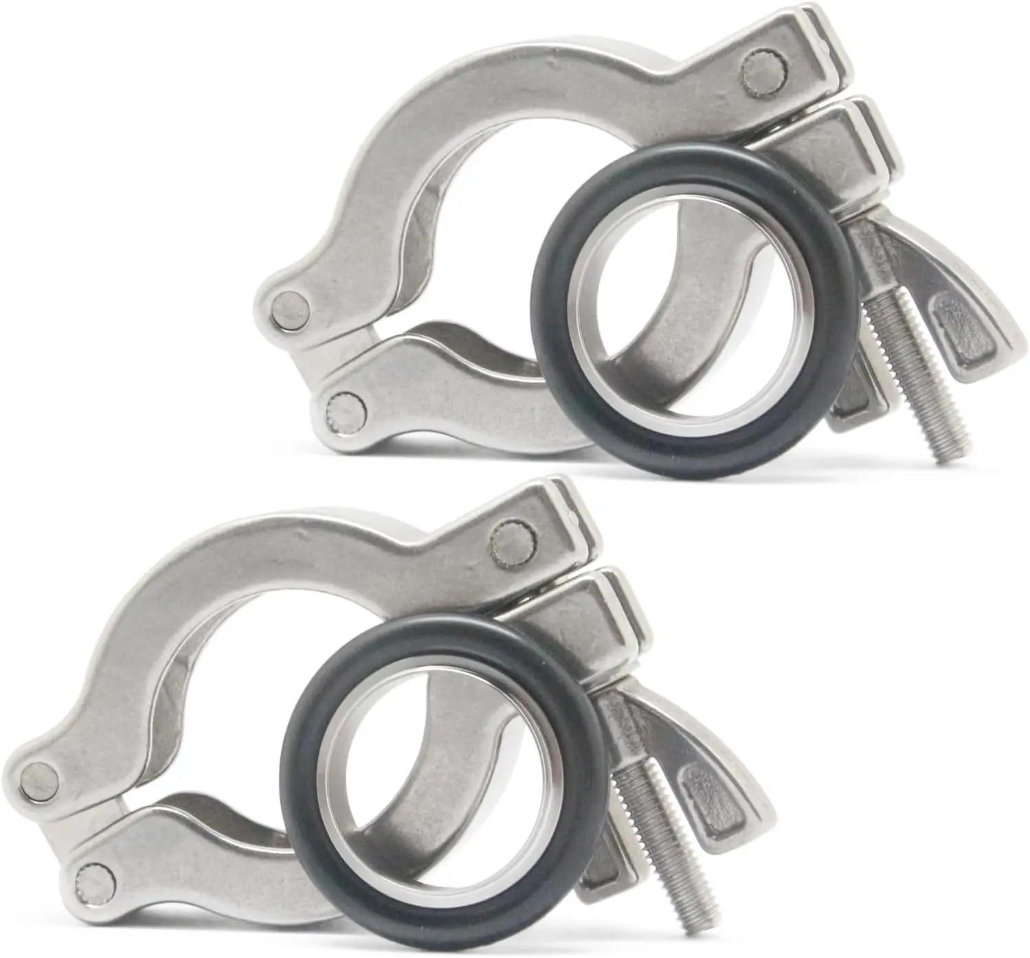 KF-25 SS304 Wing Nut Clamp Flange Quick Clamp with Centering O-Ring 2 Pack