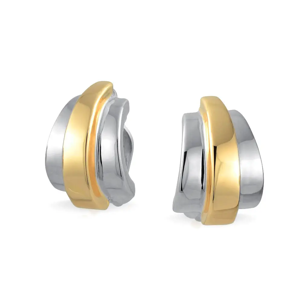 Modern Shrimp Style Half Hoop Clip On Earrings Gold Plated Non-Pierced