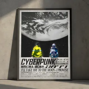Cyberpunk Edgerunners David & Lucy Poster, Vintage Sci-Fi Anime Wall Art, Minimalist Japanese Decor, Futuristic Anime Artwork (Unframed - Print Only)