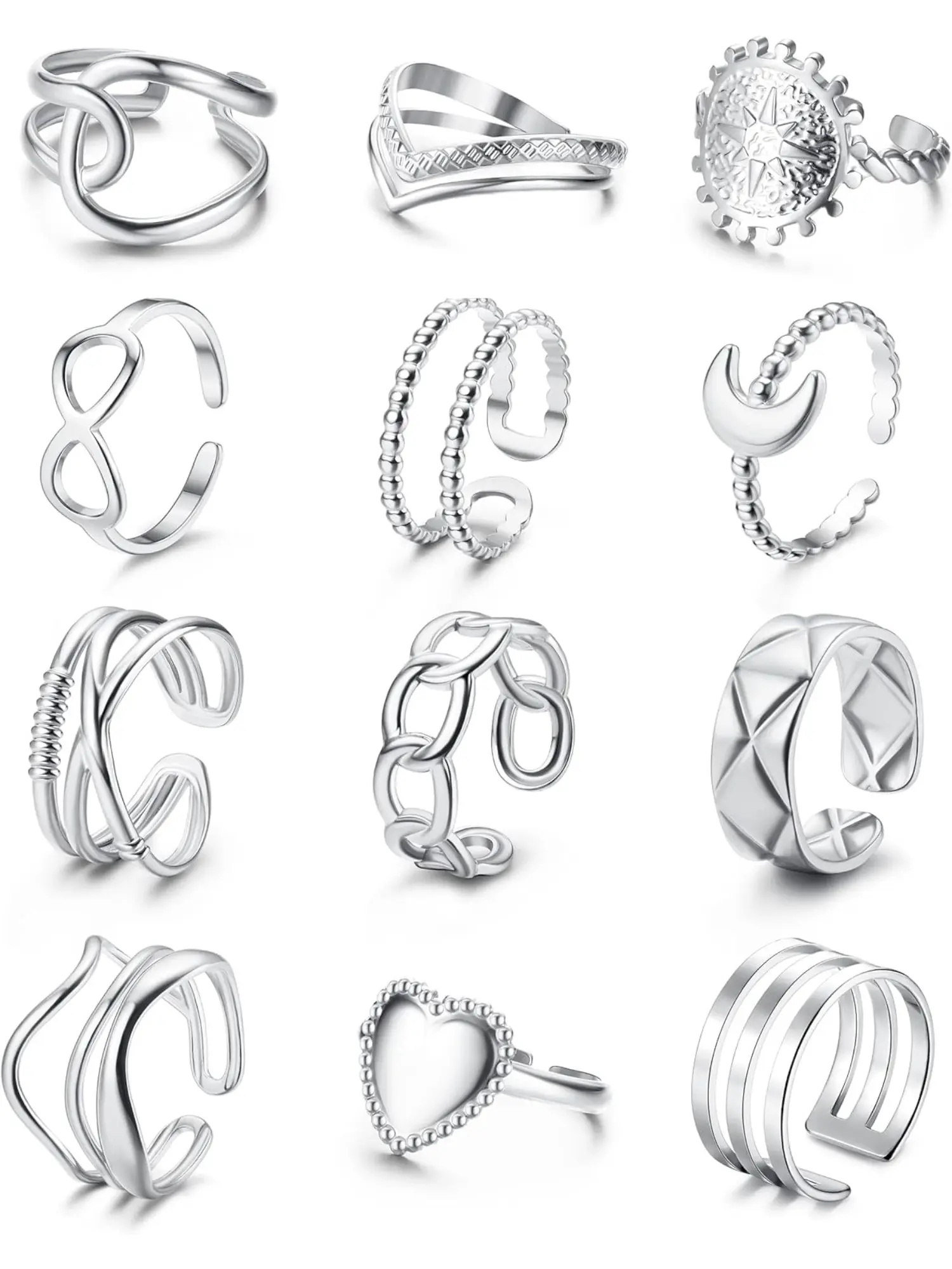 12Pcs Gold Silver Rings for Women: 316L Stainless Steel Vintage Punk Boho Stackable Thumb Rings Stackable Finger Rings