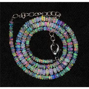 16"Natural Ethiopian Opal Wello Fire Opal Gemstone Bead Necklace 02