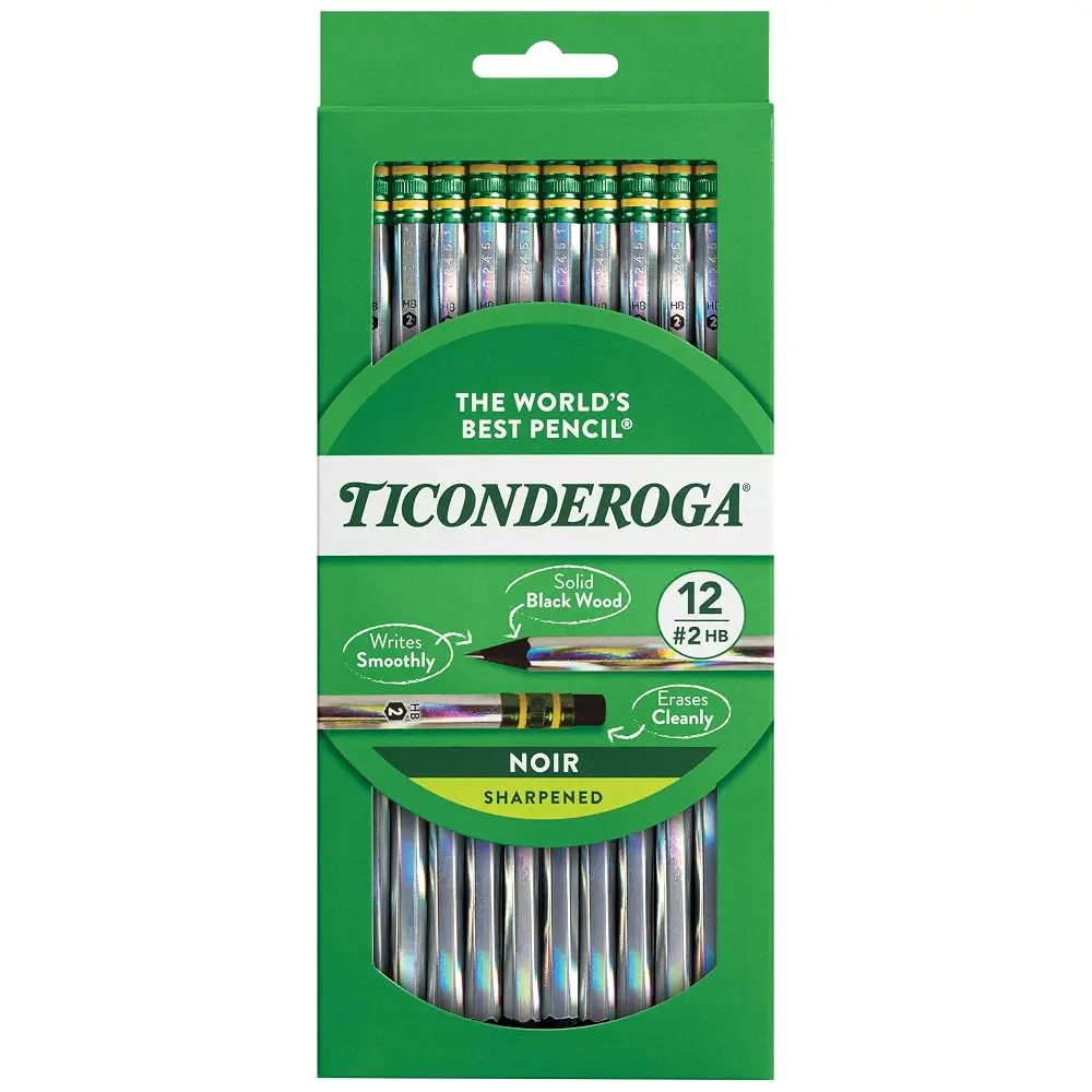 Ticonderoga Noir Wood-Cased #2 Pencils - Holographic Design, Crystal Look, Sharpened Set, Smooth Write, 12 Count