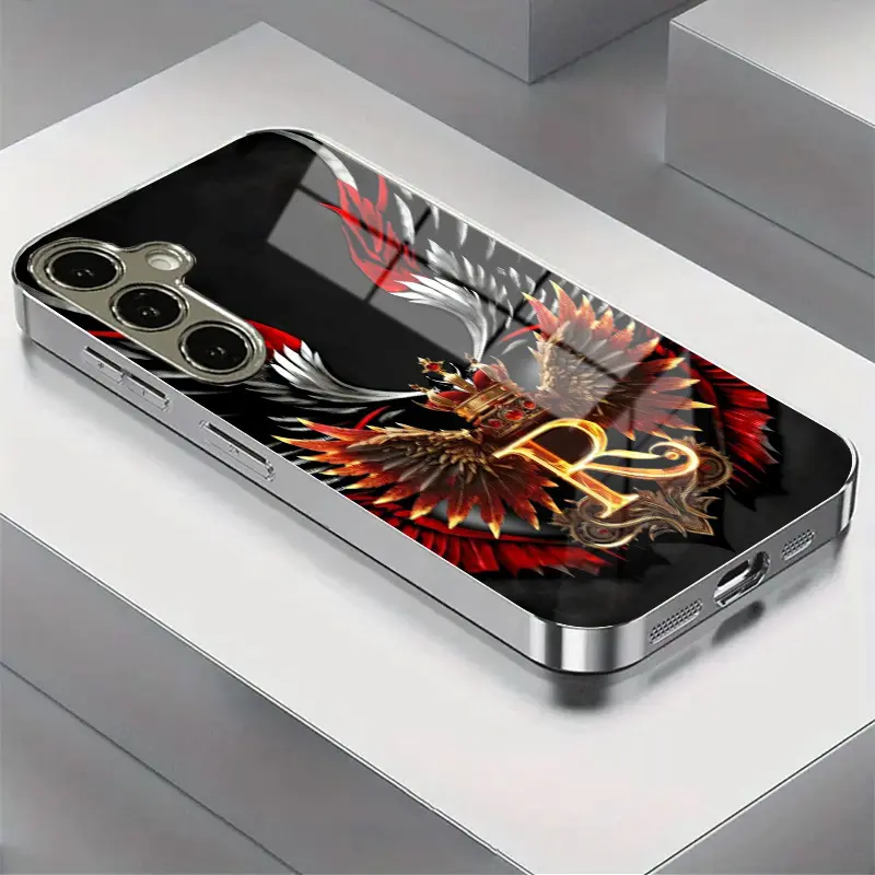 Gold Wing Crown with R Pattern New Electroplated Glass Case for Samsung S25, S24, S23, S22, S21, S20, NOTE20, NOTE10, A55, A54, A53, A52, A36, A35, A33, A23, A15, A14, A13, A05, Anti-dirt, Fashionable, Trendy