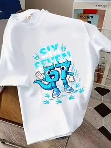 Summer Fashion Boy Casual Short Sleeve, Dinosaur Number Pattern Design, Outdoor Wear, Summer Leisure T-Shirt