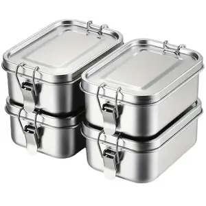 304 Stainless Steel Square Lunch Box - Large Capacity, Single-Layer, Buckle-Secured, Compartmentalized Bento Box - American-Style Food Container for Students and Outdoor Use