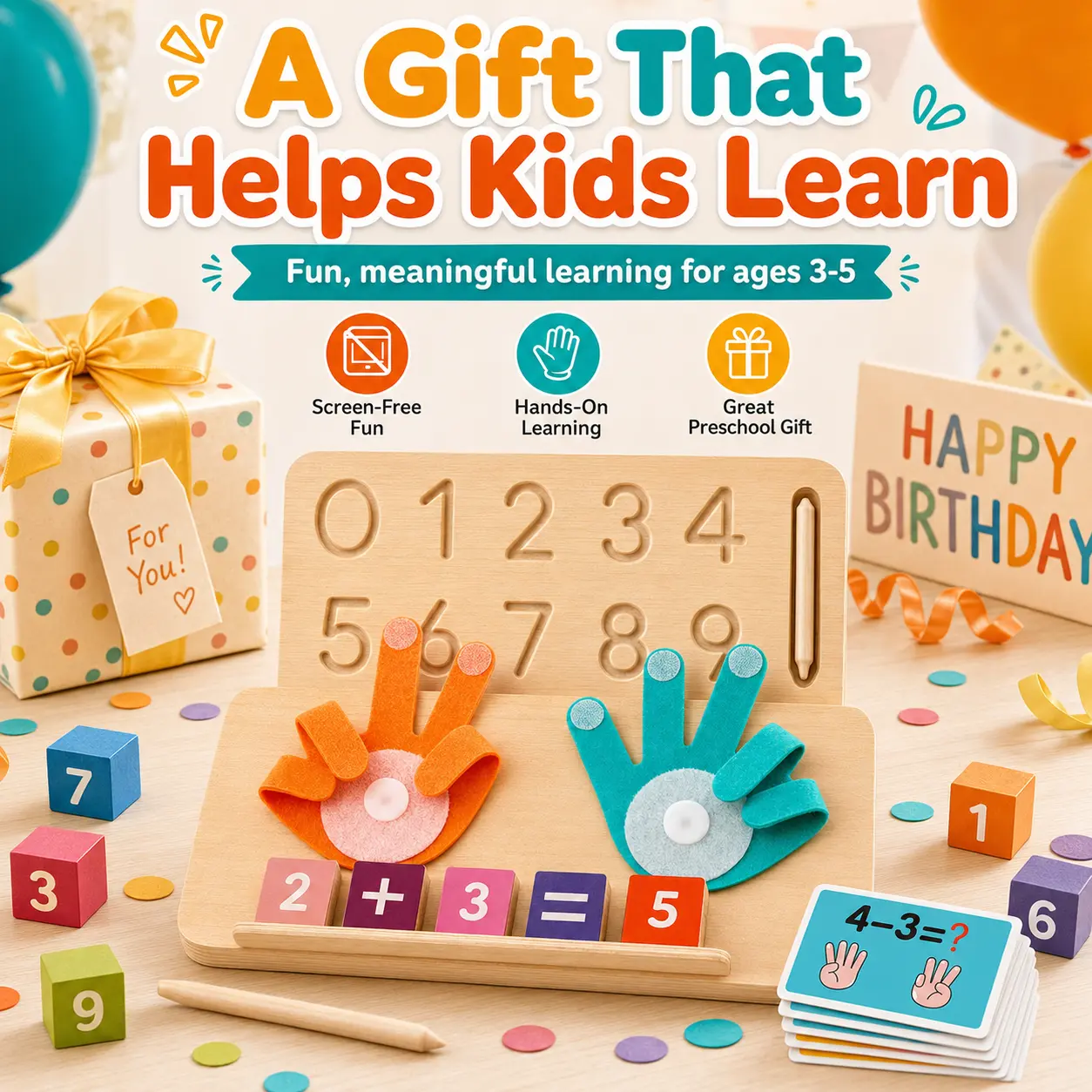 Wooden Finger Counting Blocks - Tactile Math Manipulatives for 3-5 Yrs Toddlers, Preschool Homeschool Number Learning Toy, Compact Birthday Gift Ideas for Kids