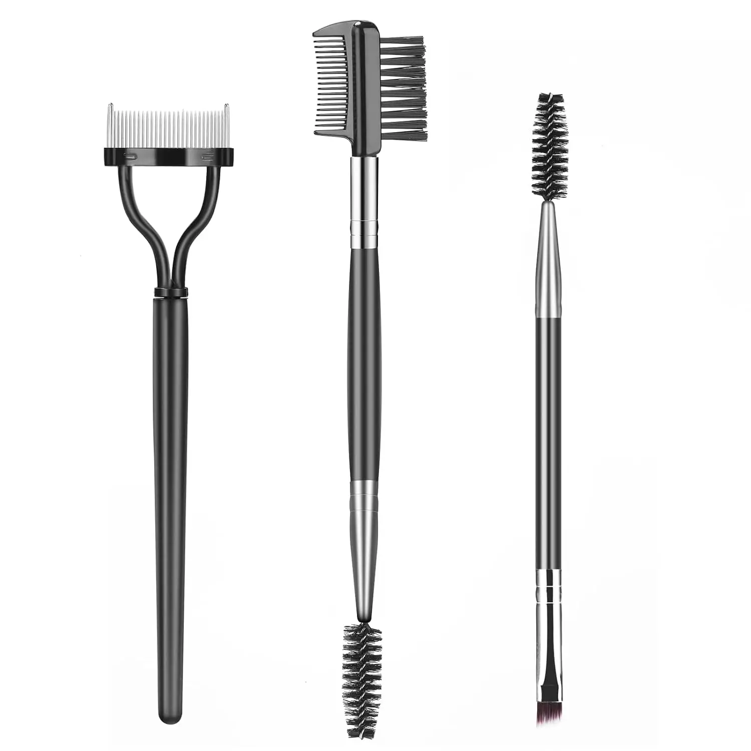 3PCS Cosmetic Eye Makeup Tools Set - Eyebrow Brush, Brow Comb, Eyelash Separator, Lash Spoolie for Professional Brows & Lashes, Synthetic, Clump Removal, Separate Lashes