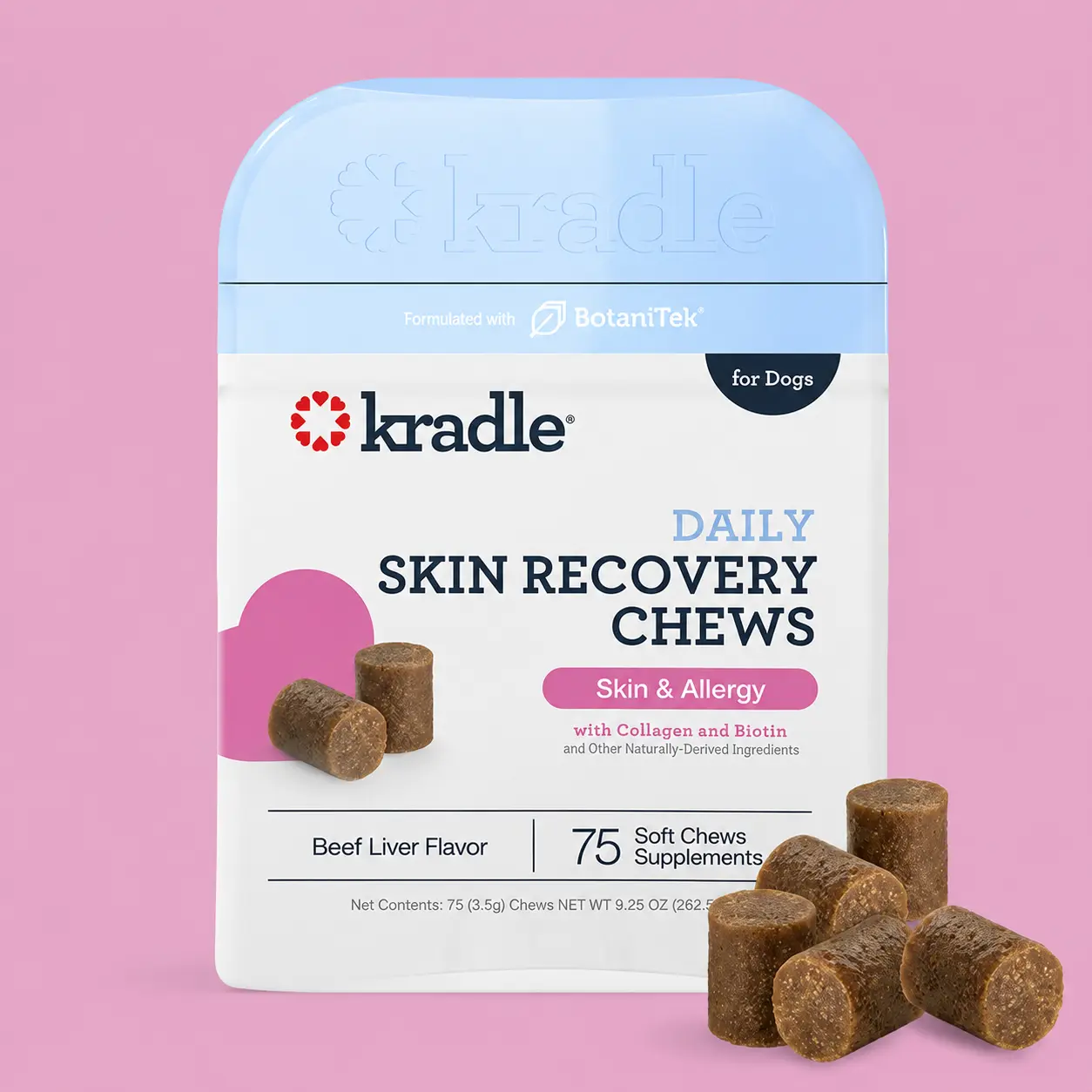 Kradle Daily Skin Recovery Chews for Dogs | Soft Chew Supplements, Beef Liver Flavor