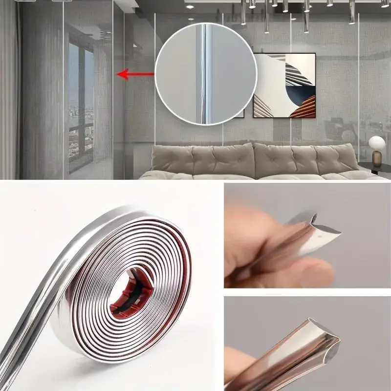 Gold/silver Color Self-Adhesive Sealing Strip, 1000cm Waterproof Wall Seal Tape, Easy Install Decorative Border Tape for Home and Hotel Decoration, Interior Walls, Accent Wall Trim