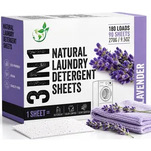 180 Loads  Laundry Detergent Sheets -   And Dissolvable Washing Machine Dry Soap Laundry Detergent Strips, Mess Free, , 90 Sheet Pack (Calm Lavender)