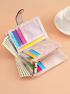 Women's Multifunctional Plain Short Wallet, Vintage Coin Purse with Card Slots, ID Window, Zipper Pocket, Christmas Gift, Valentine's Day Gift