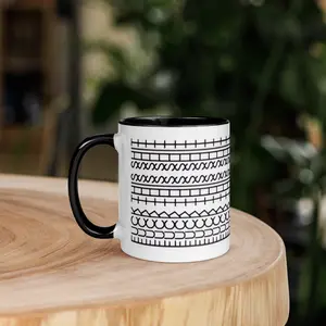 11 oz Hidden Message Stylish Black Ceramic Mug-Cup, Colorful Rim/Handle/Interior, Reusable, Washable, Dishwasher & Microwave Safe, Lead & BPA Free, Durable Eco-Friendly Kitchenware Drinkware for Coffee, Tea