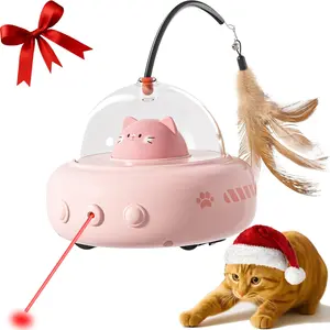 Tropical Panda hooroor Interactive Laser Cat Toy with Feather, UFO 2-in-1 Automatic Smart Sensor Cat Toys for Indoor Cats & Kittens, 360° Obstacle Avoidance, Rechargeable USB-C, Gentle Breathing Light