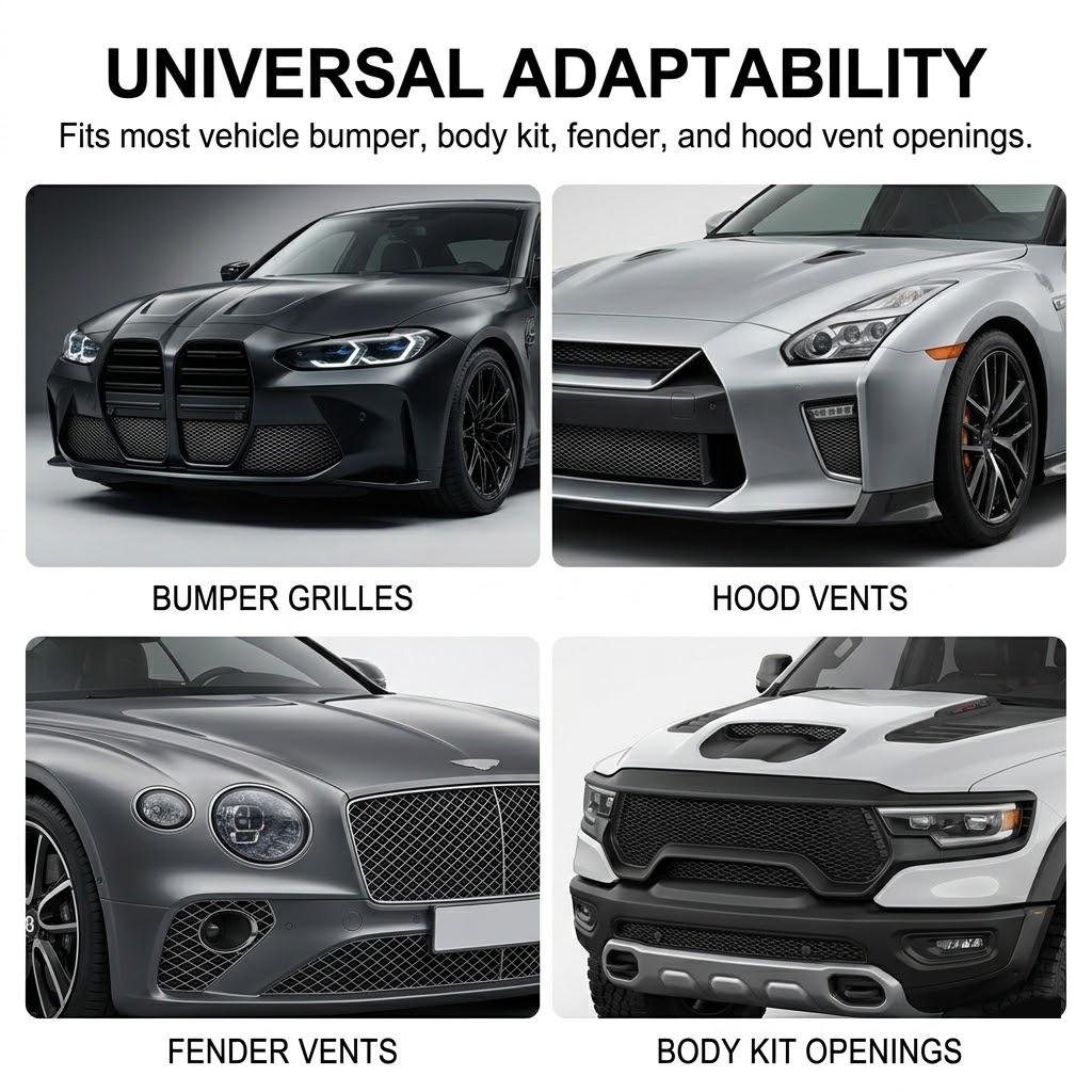 Universal Black Aluminum Alloy Grill Mesh 3x6mm Rhombic Grid 100x33cm for Bumper Vent Protection Durable High-Quality Customizable Fit Easy Installation