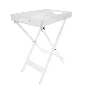 FixtureDisplays® Clear Furniture Acrylic Folding Tray Table, Acrylic Side Table, Transparent Acrylic End Table, Lucite Riser Pedestal 19 X 13 X 23" 15593-NF