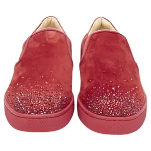 Pre-owned Christian Louboutin Men's Christian Louboutin Sailor Boat suede degrade strass low sneaker by Rebag