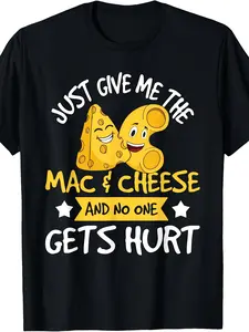 Men's Funny "Give Me the Cheese" Graphic T-Shirt- Retro Noodle Enthusiast T-Shirt, Moisture-Wicking Cotton Sweatshirt, Suitable for Sports, Casual Wear, Parties and Daily Life- Machine Washable Crew Neck Top, Suitable for Cheese and Noodle Enthusia