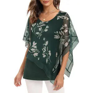 Women's Elegant Mesh Blouses Flowy Poncho Tops Dressy Casual Shirts