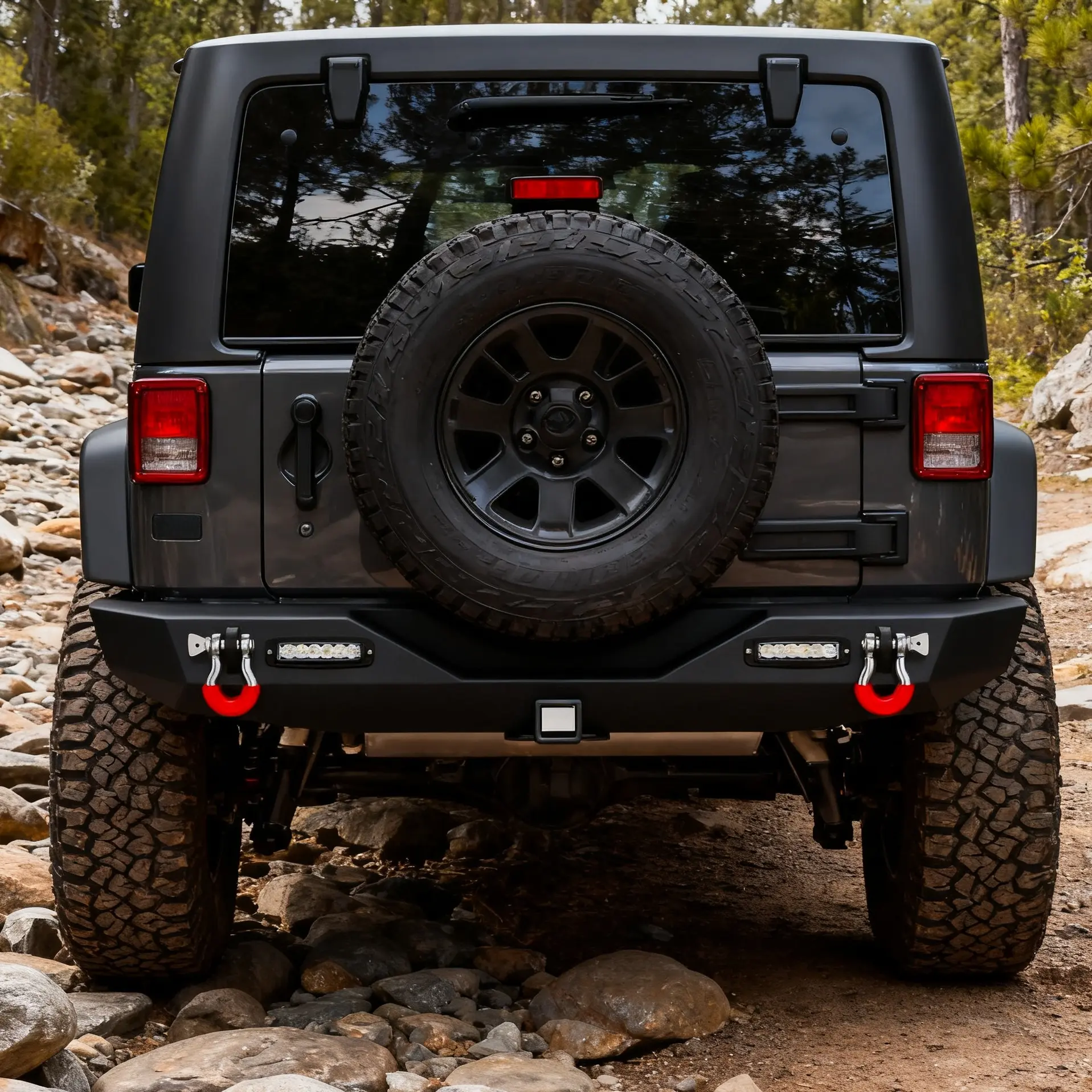 YZONA Aftermarket Bolt-On Rear Bumper, High-Strength Steel Automotive Car Accessory with LED Lights, Car Exterior Part for 2007-2018 Jeep Wrangler JK-JKU