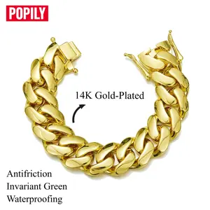 14K Gold Plated Heavy Mens Soild Cuban Link Chain Bracelet Miami8/10/12/14/16/18/20/22MM Hip Hop Jewelry Gift  Valentine's Day Gift