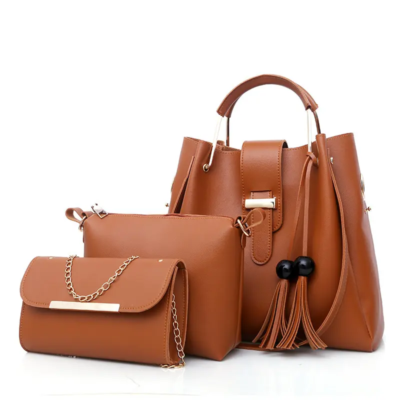 GORFIA Women's 3-Piece PU Leather Bag Set - 3-in-1 Bucket Tote, Crossbody Bag, Coin Purse, Retro Solid Colors for Everyday Use