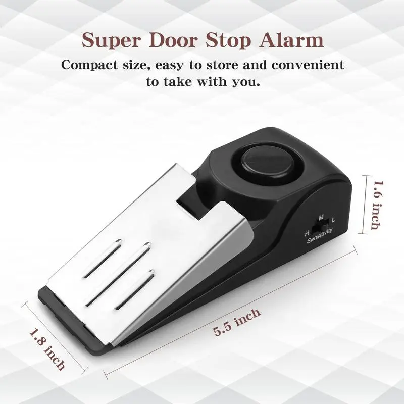 Stainless Steel Home Security Door Stop Alarm - Tool-Free Easy Installation, 3 Sensitivity Modes, 120-Decibel High-Volume Alarm, Pressure-Resistant, 1-Button Operation
