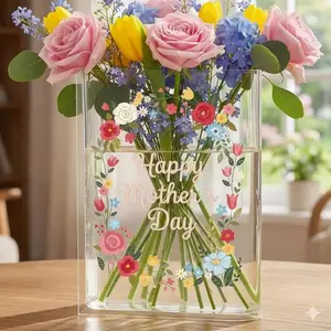 Floral Acrylic Book Vase for Mom Mama, Happy Mother's Day Gift, Home Decoration, Floral Lover Gifts