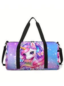 Large-capacity travel luggage bag with unicorn and pony pattern print, portable hand-held storage bag, Travel Duffle Bag