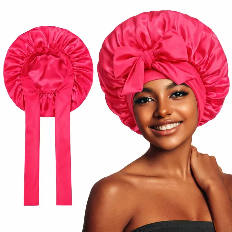 Sleep Bonnet Breathable Mesh and Satin Hair Cap for Curly Straight Hair 1PC Adjustable Silk Satin Hair Bonnet For Sleeping Double  main image 3