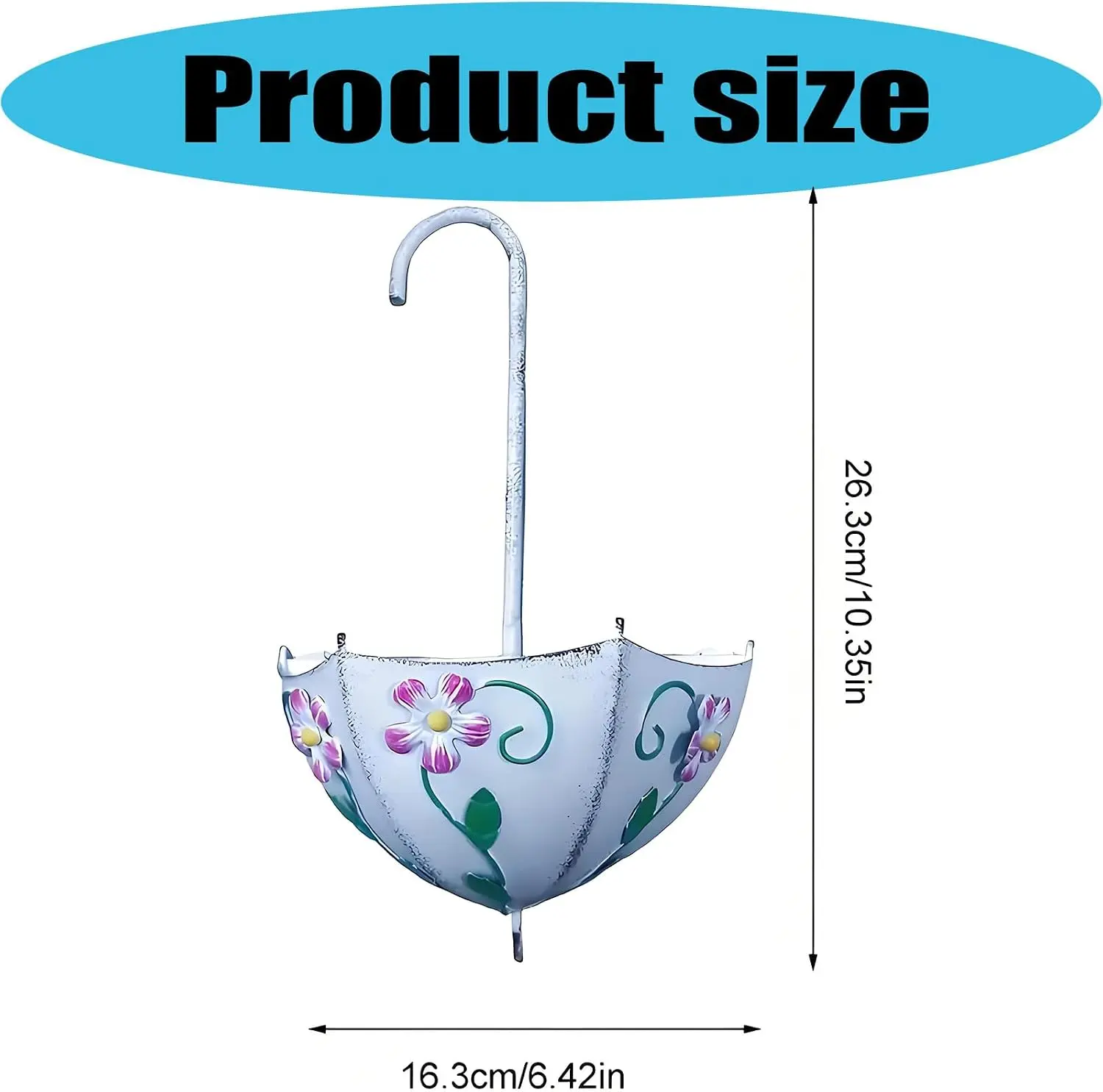Farmhouse Umbrella Shaped Wall Hanging Planter, Umbrella Planter-Patio Table Flower Pot, Metal Iron Art with Drainage Holes, No-Drill Rustproof Flower Pot for Yard, Patio