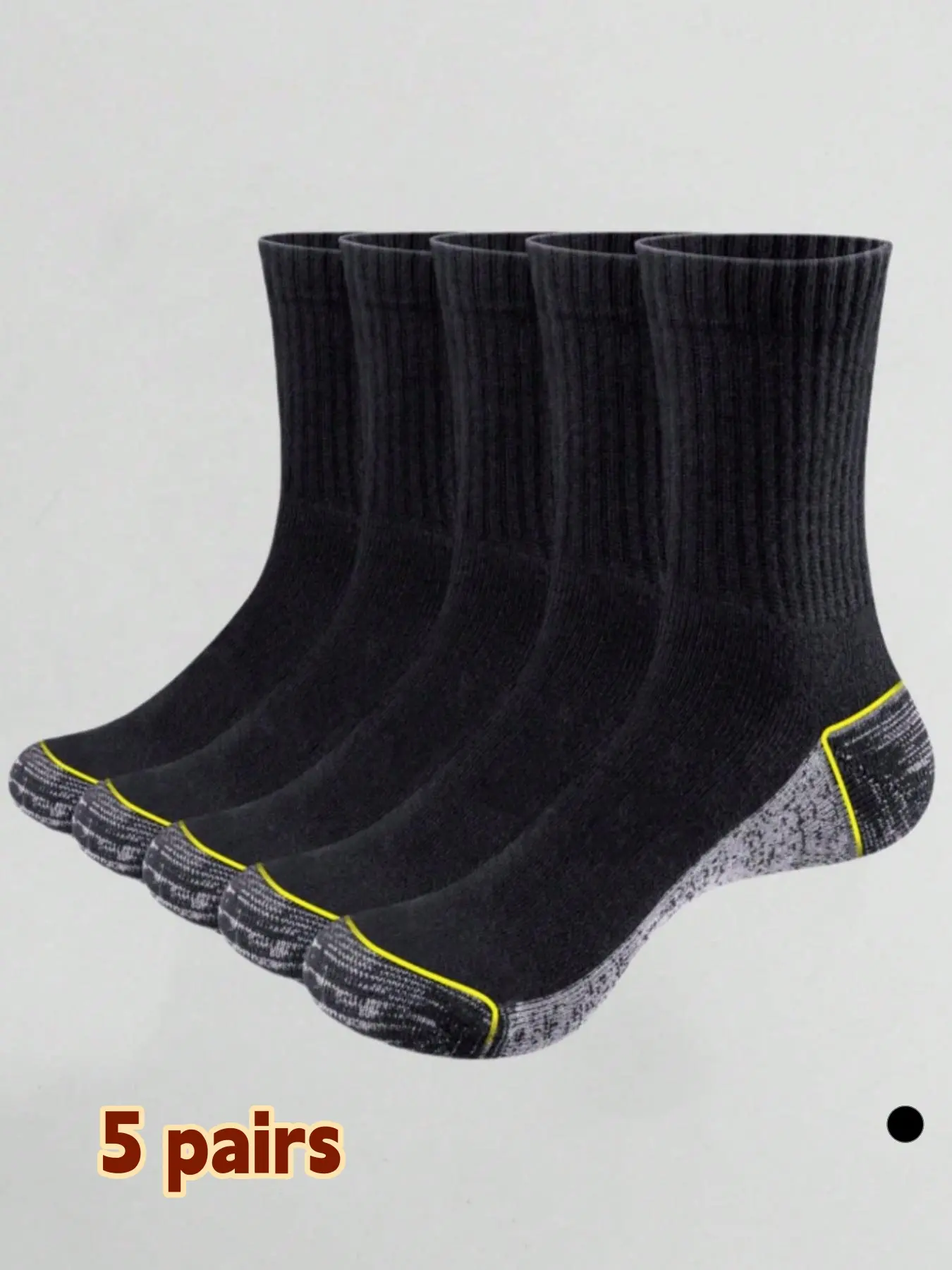 5 Pairs Men's Work Sports Socks, Reinforced Toe and Heel, Padded Boot Socks, Cushioned Crew Socks, Casual Striped Pattern, All Seasons, Fabric