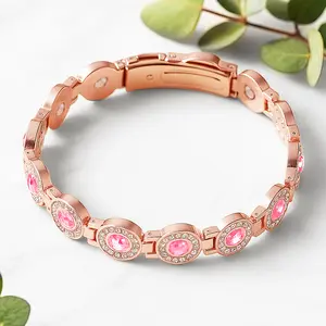 Ladies' alloy diamond-encrusted round magnetic bracelet 3500 Gauss strong magnetic birthday and Christmas gift，Valentine's Day gift, Christmas gift