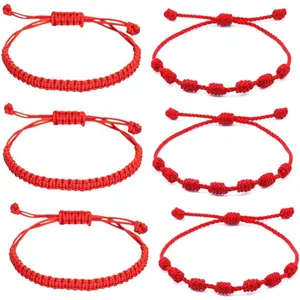 6 Pieces Handmade Knots Red Black Evil Eye Bracelets for Protection and Good Luck, Adjustable Kabbalah Friendship String Bracelets for Women Men