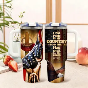 1pc 40oz Stainless Steel Tumbler with Lid American Flag Eagle Print Double Wall Insulated Vacuum Seal Reusable Round for Summer Winter Drinks Gifts for Friends Family Home Use Essential Drinkware Flasks Mug
