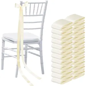 Ivory White 24 Pcs Satin Wedding Bows Aisle Decorations Decorative Ribbon Sashes for Chair Pew Back Elegant for Wedding Ceremony Background Decor
