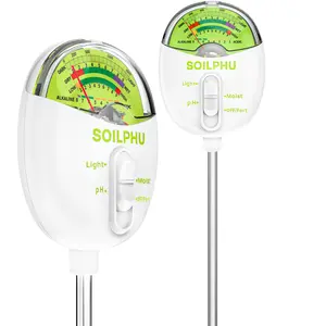 Soilphu，Soil pH Tester,4 in 1 Soil Moisture Meter,Soil Tester for Soil Moisture/PH Meter/Sunlight Intensity/Soil Fertility,Soil Test Kit for Garden,Lawns,Farm and Potted Plants, Flower In/Outdoor Use (White)