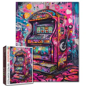 Tucocoo Graffiti Slot Machine 1000 Pieces Jigsaw Puzzle, neon street art casino theme vibrant urban style relaxing family game stress relief brain exercise challenging puzzle home wall decor gift for adults seniors creative leisure 27.5x20inch 70x50cm