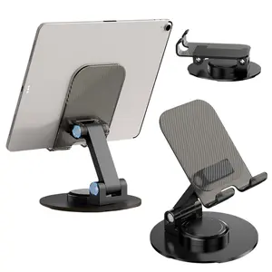 Foldable Desk Phone Mount Anti-Slip Metal Base Stand, 360° Rotating with Mechanical Sound, Adjustable Angle Cell Phone Stand Holder, Fits For all Samsung iPhone Smartphones, Black