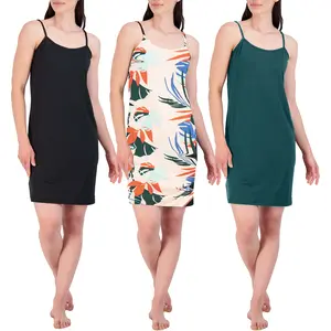 Real Essentials 3 Pack: Women's Cami Sleeveless Slip On Night Gown - Nightgown for Women (Available in Plus Size)