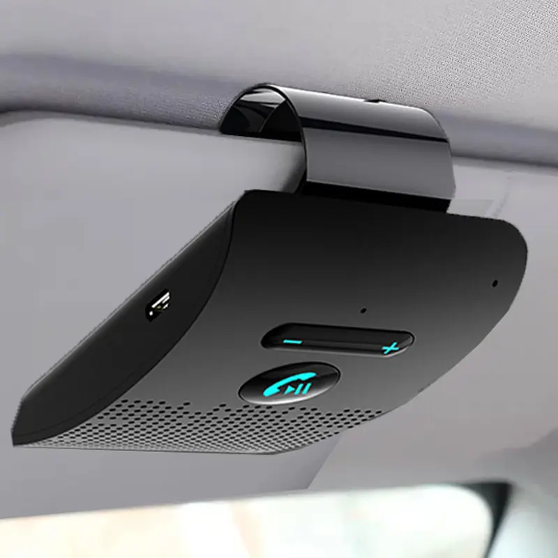 Bluetooth 5.0 Handsfree Car Kit Hifi Speaker 2W Wireless Audio Receiver MP3 Music Player Noise Cancelling Sun Visor Clip  office car   travel car fm transmitter