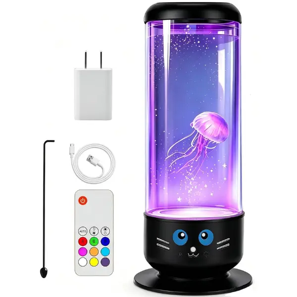 Jellyfish Lamp with 7 Color Changing Effect with USB and Remote Control Night Lamp for Room Jellyfish Aquarium Ideal Gift for Kids (Black)