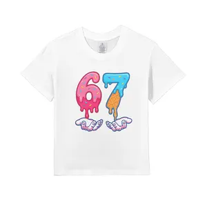 '67Kids t-shirt Boys Number Meme T-Shirt with 67 Gesture Symbol & White Print - Casual Streetwear Short Sleeve Round Neck Tee for Kids - Funny Numeral for Summer Play & Casual Attire - Machine Washable for Children 6+ Months to (67= Sixty