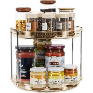 2-Tier Lazy Plate Rotating Dining Table Storage Rack 9.25inch Rotating Spice Rack Suitable for Cabinet Kitchen Storage Room Countertop Bathroom Vanity Medicine Cabinet Storage Rack Amber Color