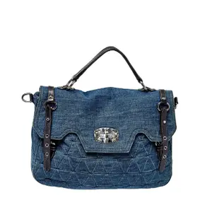 Pre-owned miu miu denim Shoulder Bags Blue Quilted and Leather Paloma Top Handle Bag 4000028814067