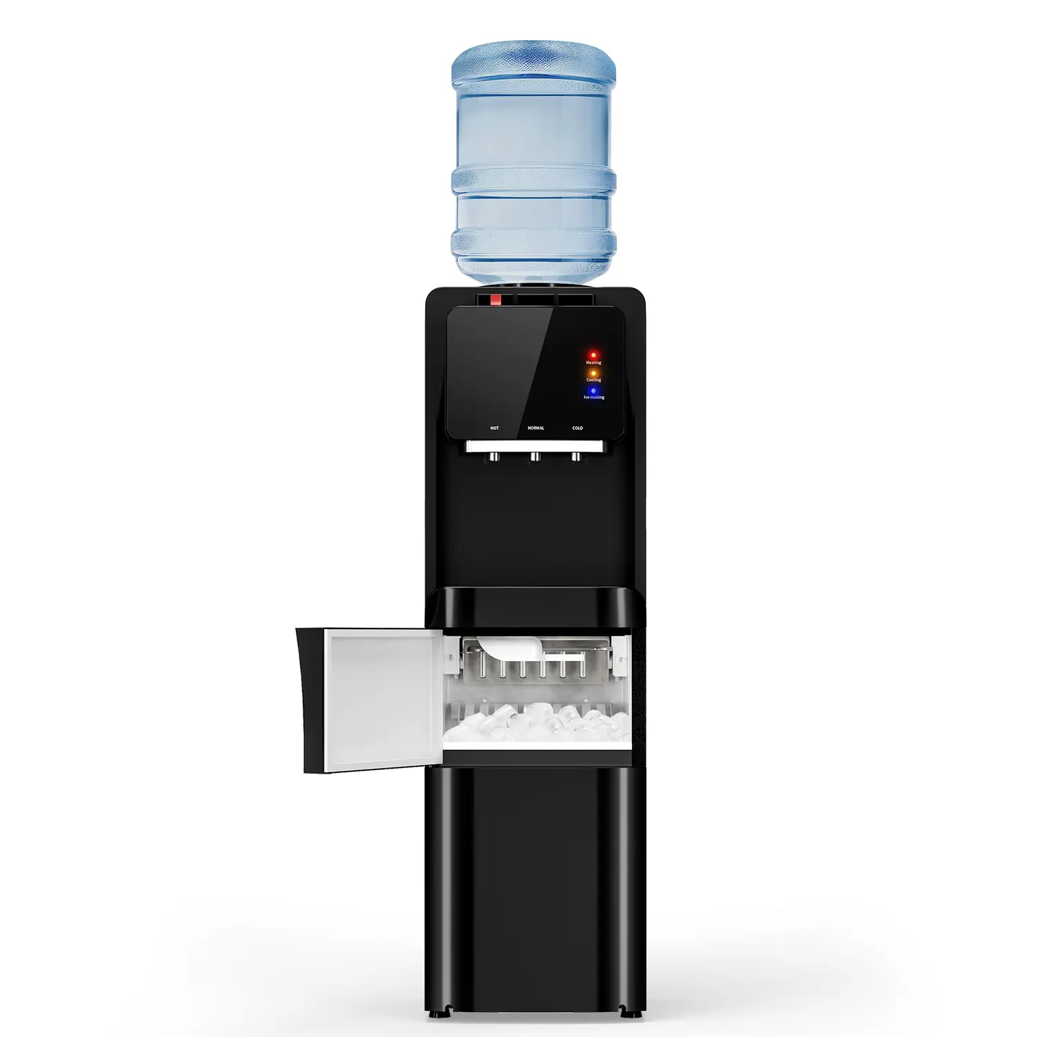 TEHANLD Water Dispenser with Ice Maker, 4-in-1 Water Cooler with Hot, Cold & Room Temperature Water, Makes Up To 35 lbs of Ice Per Day, Child Safety Lock, Fits 2-5 Gallon Bottles for Home & Office