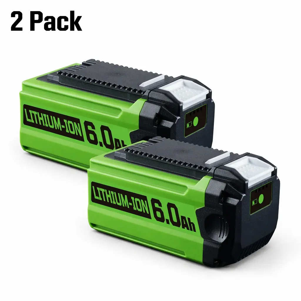2-pack 6.0Ah 6000mAh 40V MAX Lithium-Ion Replacement Battery Compatible with Greenwork, Rechargeable Battery Pack for Cordless Outdoor Power Tool