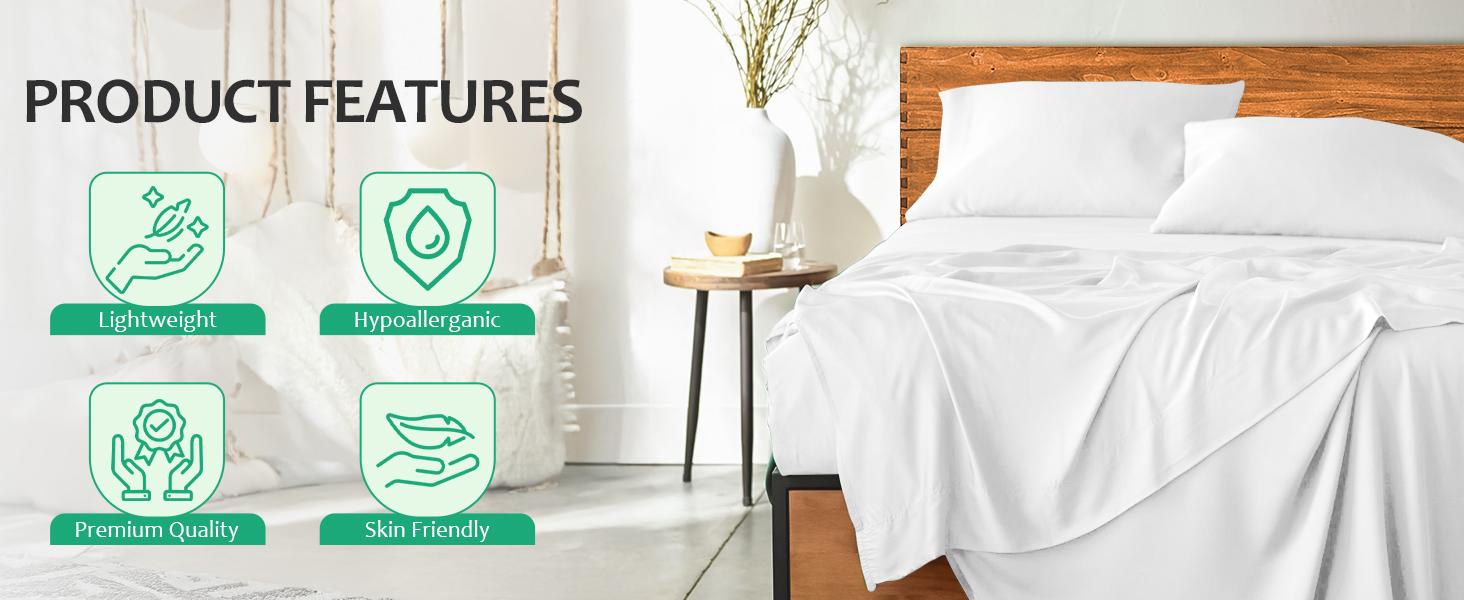 Lux Decor 3/4pc Bamboo Sheet Set - Super Silky Luxury Bedding Set -Soft Breathable Sheet -15-inch Deep Pockets Cooling Sheet Set, Wrinkle-Free Sheet with Pillowcases